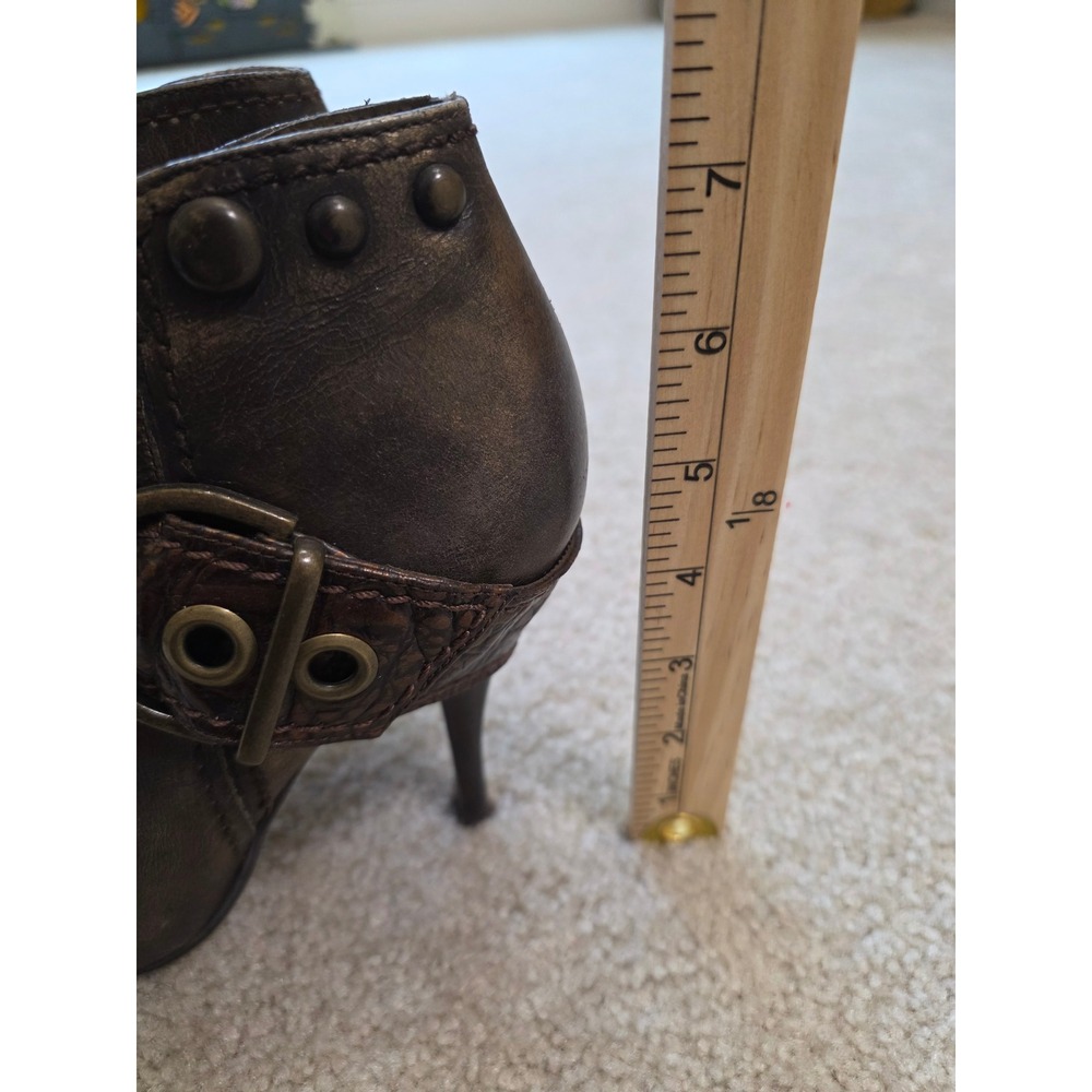 Carlos by Carlos Santana Bronze Metallic Leather Buckle‎ Ankle Boots Pointed Toe - Picture 3 of 14